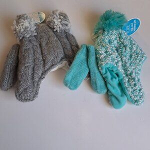 LOT of 2 Children Place winter bonnet hat and mits set for baby NWT 6-12months